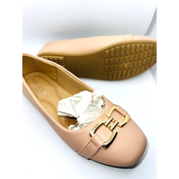 Top Moda Lt Pink Loafers With Gold Buckle Accent & Textured Non-Slip Sole Size 7 - Picture 4 of 4